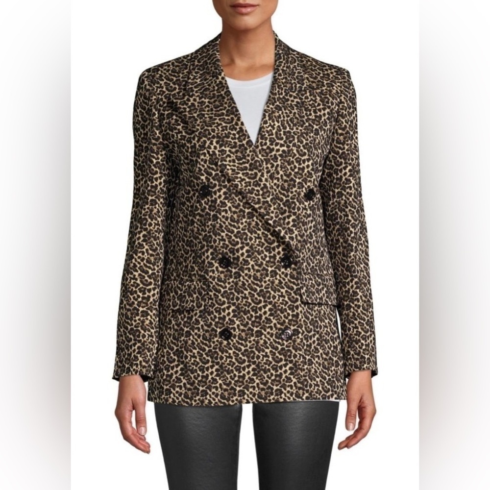 The Kooples Leopard Animal Print Double Breasted Blazer Metallic Gold Sz 1 Small